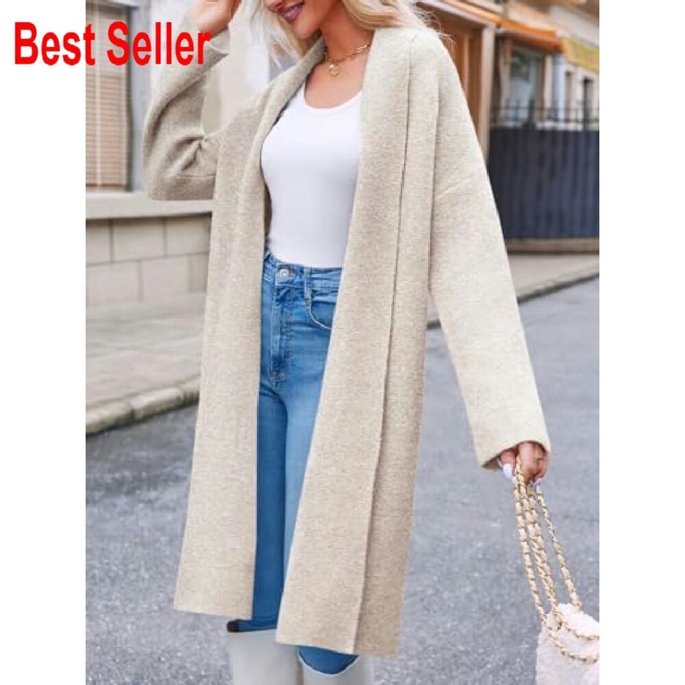 Oversized Chunky Knit Long Cardigan Slouchy Open Front Coatigan Jacket - Picture 5 of 8